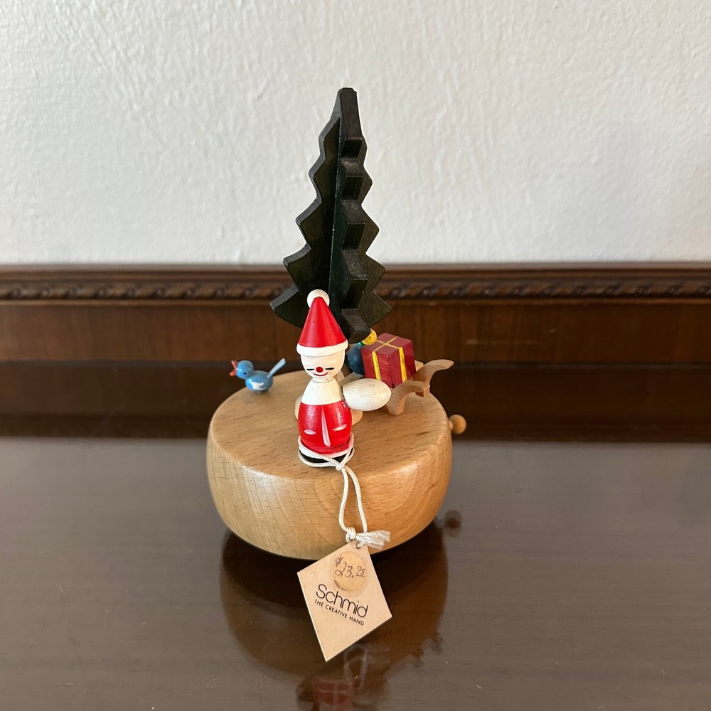 Vtg Schmid Wooden Music Box Santa Claus Is Coming To Town Rotating Tree Japan